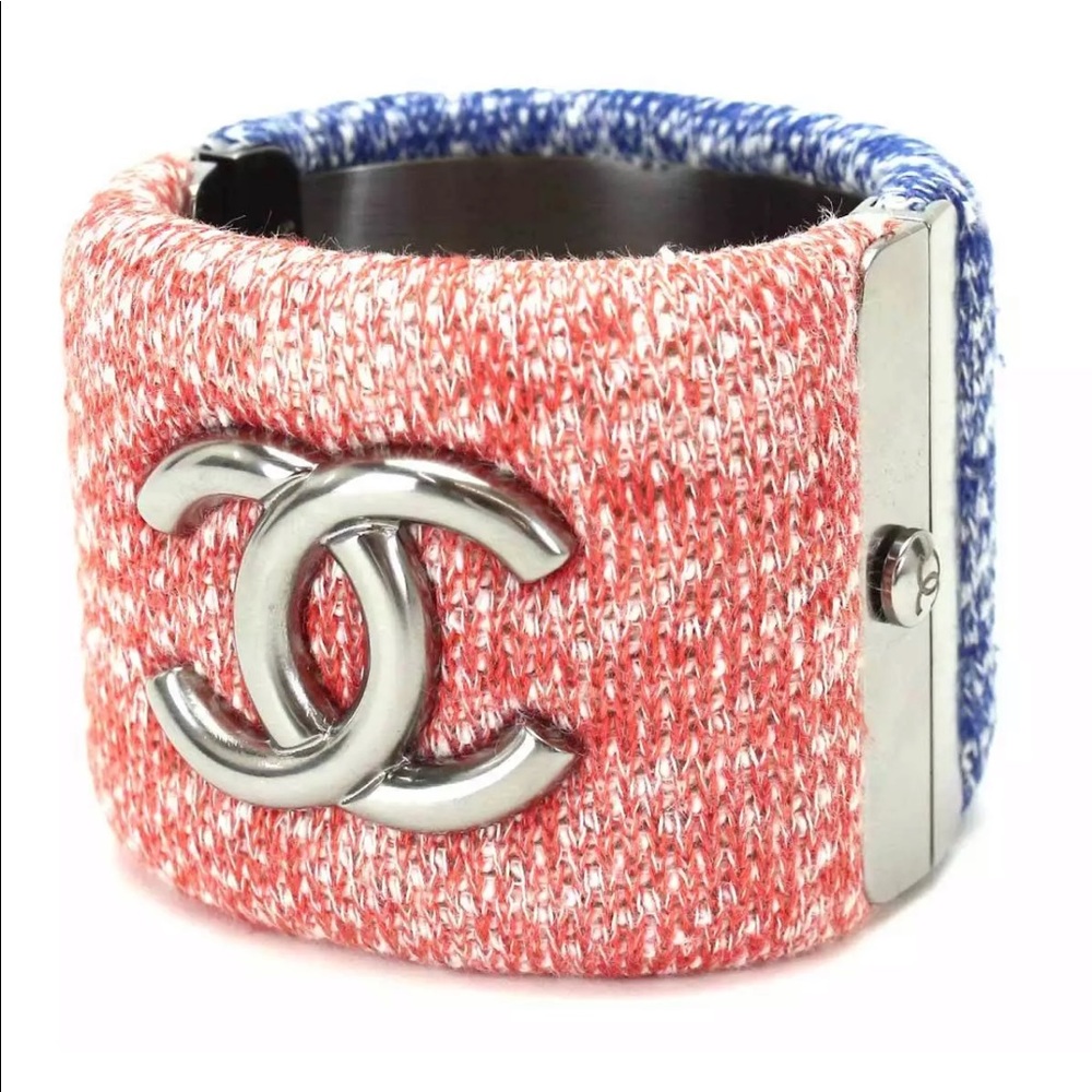 Authentic Chanel Bangle Tweed Red & Blue